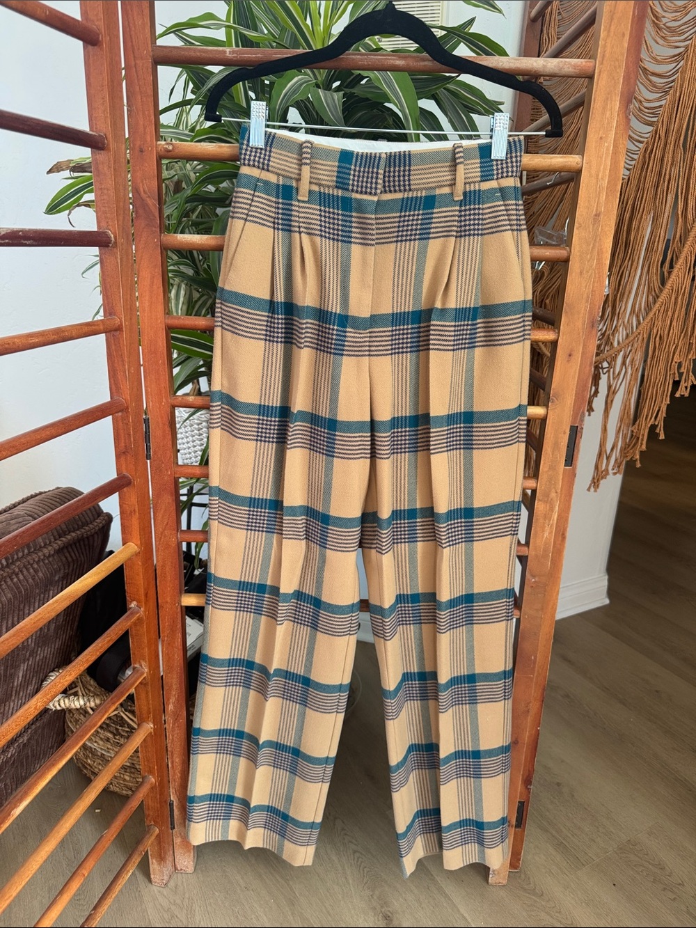 Wilfred Plaid Dress Pants - Beige & Teal 2
